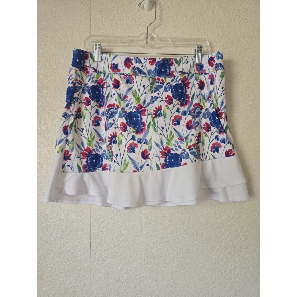 PGA Tour Woman’s White Floral Golf Skort Skirt Stretch Waist Size XL